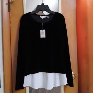 Calvin Klein long sleeve velvet top black